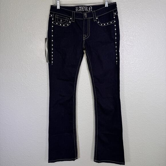 Y2K Jeans Womens 29 Skull Studded Low Rise Grunge Rawkn Denim by Key Closet NEW - Picture 3 of 16